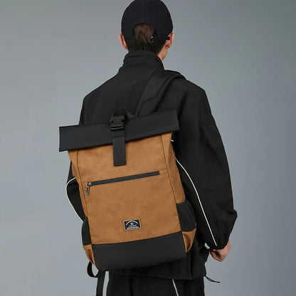 "Stay Dry in Style: The Ultimate Waterproof PU Leather Roll-Top Backpack for Tech-Savvy Fashionistas"